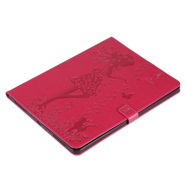 For iPad Pro 12.9 (2020) Pressed Printing Woman and Cat Pattern Horizontal Flip Leather Tablet Case with Holder & Card Slots & Wallet(Red) - iPad Pro 12.9 (2020) Cases by buy2fix | Online Shopping UK | buy2fix