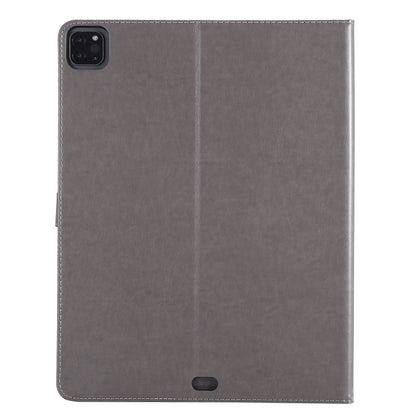 For iPad Pro 12.9 (2020) Pressed Printing Woman and Cat Pattern Horizontal Flip Leather Tablet Case with Holder & Card Slots & Wallet(Grey) - iPad Pro 12.9 (2020) Cases by buy2fix | Online Shopping UK | buy2fix
