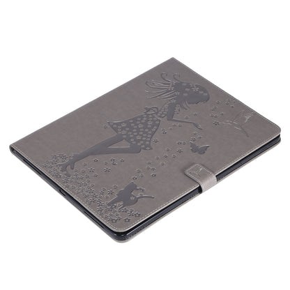 For iPad Pro 12.9 (2020) Pressed Printing Woman and Cat Pattern Horizontal Flip Leather Tablet Case with Holder & Card Slots & Wallet(Grey) - iPad Pro 12.9 (2020) Cases by buy2fix | Online Shopping UK | buy2fix