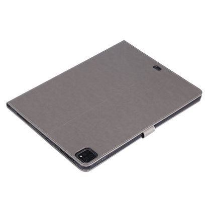 For iPad Pro 12.9 (2020) Pressed Printing Woman and Cat Pattern Horizontal Flip Leather Tablet Case with Holder & Card Slots & Wallet(Grey) - iPad Pro 12.9 (2020) Cases by buy2fix | Online Shopping UK | buy2fix