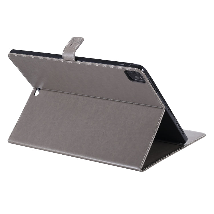 For iPad Pro 12.9 (2020) Pressed Printing Woman and Cat Pattern Horizontal Flip Leather Tablet Case with Holder & Card Slots & Wallet(Grey) - iPad Pro 12.9 (2020) Cases by buy2fix | Online Shopping UK | buy2fix