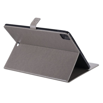 For iPad Pro 12.9 (2020) Pressed Printing Woman and Cat Pattern Horizontal Flip Leather Tablet Case with Holder & Card Slots & Wallet(Grey) - iPad Pro 12.9 (2020) Cases by buy2fix | Online Shopping UK | buy2fix