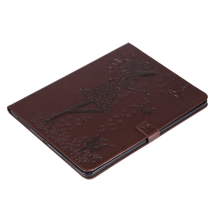For iPad Pro 12.9 (2020) Pressed Printing Woman and Cat Pattern Horizontal Flip Leather Tablet Case with Holder & Card Slots & Wallet(Coffee) - iPad Pro 12.9 (2020) Cases by buy2fix | Online Shopping UK | buy2fix