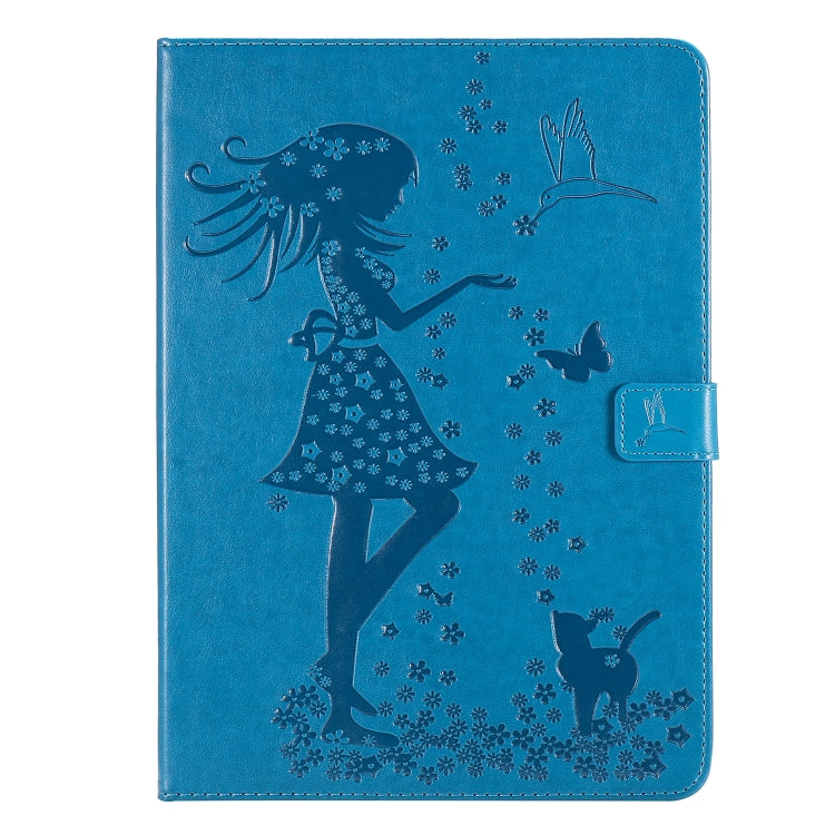 For iPad Pro 11 (2020) Pressed Printing Woman and Cat Pattern Horizontal Flip Leather Tablet Case with Holder & Card Slots & Wallet(Blue) - iPad Pro 11 (2020) Cases by buy2fix | Online Shopping UK | buy2fix