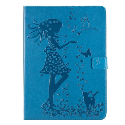 For iPad Pro 11 (2020) Pressed Printing Woman and Cat Pattern Horizontal Flip Leather Tablet Case with Holder & Card Slots & Wallet(Blue) - iPad Pro 11 (2020) Cases by buy2fix | Online Shopping UK | buy2fix