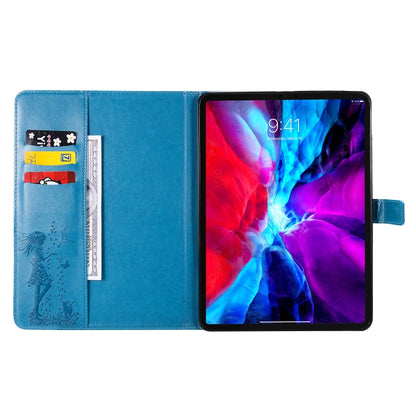 For iPad Pro 11 (2020) Pressed Printing Woman and Cat Pattern Horizontal Flip Leather Tablet Case with Holder & Card Slots & Wallet(Blue) - iPad Pro 11 (2020) Cases by buy2fix | Online Shopping UK | buy2fix