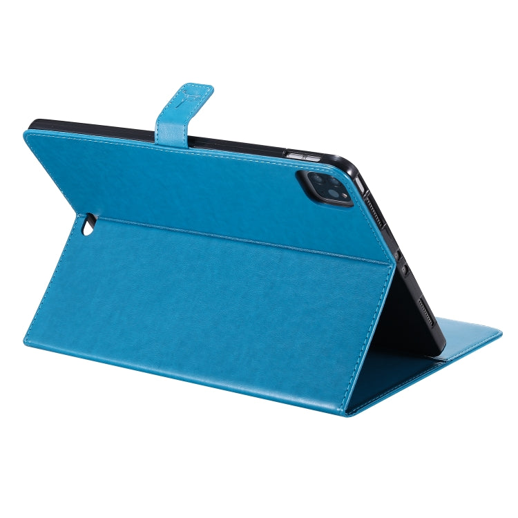 For iPad Pro 11 (2020) Pressed Printing Woman and Cat Pattern Horizontal Flip Leather Tablet Case with Holder & Card Slots & Wallet(Blue) - iPad Pro 11 (2020) Cases by buy2fix | Online Shopping UK | buy2fix