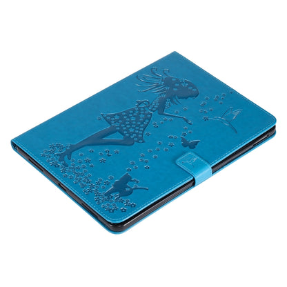 For iPad Pro 11 (2020) Pressed Printing Woman and Cat Pattern Horizontal Flip Leather Tablet Case with Holder & Card Slots & Wallet(Blue) - iPad Pro 11 (2020) Cases by buy2fix | Online Shopping UK | buy2fix