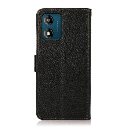 For Motorola Moto E13 2023 4G KHAZNEH Side-Magnetic Litchi Genuine Leather RFID Phone Case(Black) - Motorola Cases by buy2fix | Online Shopping UK | buy2fix