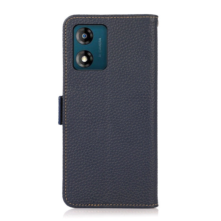 For Motorola Moto E13 2023 4G KHAZNEH Side-Magnetic Litchi Genuine Leather RFID Phone Case(Blue) - Motorola Cases by buy2fix | Online Shopping UK | buy2fix