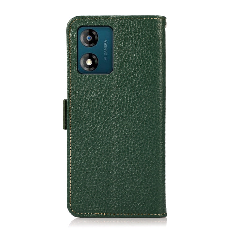 For Motorola Moto E13 2023 4G KHAZNEH Side-Magnetic Litchi Genuine Leather RFID Phone Case(Green) - Motorola Cases by buy2fix | Online Shopping UK | buy2fix