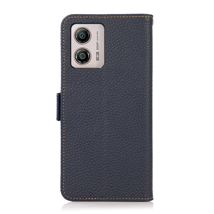For Motorola Moto G13 / G23 / G53 5G KHAZNEH Side-Magnetic Litchi Genuine Leather RFID Phone Case(Blue) - Motorola Cases by buy2fix | Online Shopping UK | buy2fix