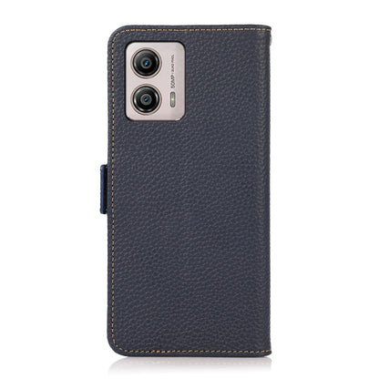 For Motorola Moto G13 / G23 / G53 5G KHAZNEH Side-Magnetic Litchi Genuine Leather RFID Phone Case(Blue) - Motorola Cases by buy2fix | Online Shopping UK | buy2fix