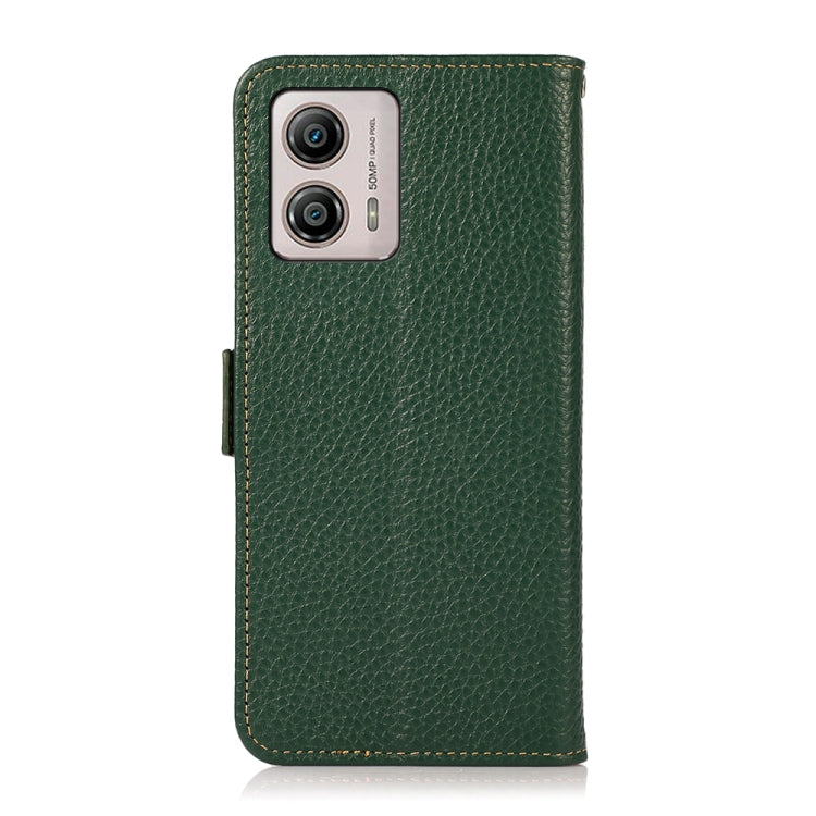 For Motorola Moto G13 / G23 / G53 5G KHAZNEH Side-Magnetic Litchi Genuine Leather RFID Phone Case(Green) - Motorola Cases by buy2fix | Online Shopping UK | buy2fix