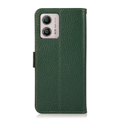 For Motorola Moto G13 / G23 / G53 5G KHAZNEH Side-Magnetic Litchi Genuine Leather RFID Phone Case(Green) - Motorola Cases by buy2fix | Online Shopping UK | buy2fix