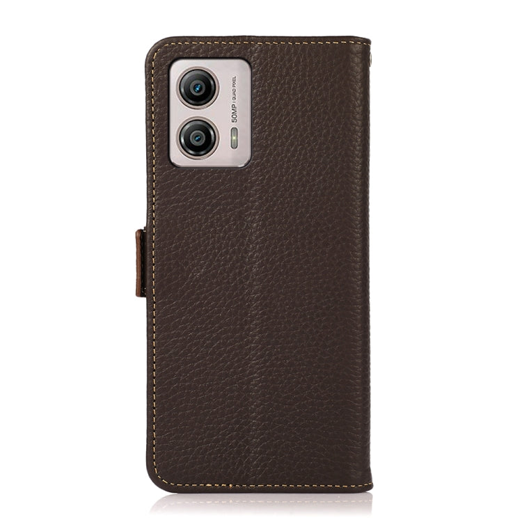 For Motorola Moto G13 / G23 / G53 5G KHAZNEH Side-Magnetic Litchi Genuine Leather RFID Phone Case(Brown) - Motorola Cases by buy2fix | Online Shopping UK | buy2fix