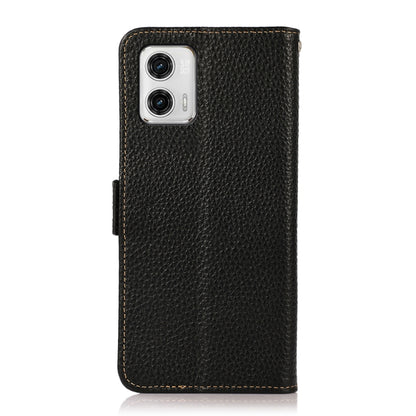 For Motorola Moto G73 5G KHAZNEH Side-Magnetic Litchi Genuine Leather RFID Phone Case(Black) - Motorola Cases by buy2fix | Online Shopping UK | buy2fix