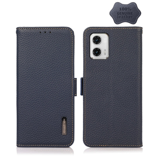For Motorola Moto G73 5G KHAZNEH Side-Magnetic Litchi Genuine Leather RFID Phone Case(Blue) - Motorola Cases by buy2fix | Online Shopping UK | buy2fix