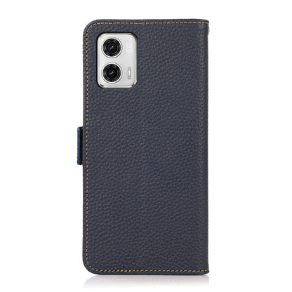 For Motorola Moto G73 5G KHAZNEH Side-Magnetic Litchi Genuine Leather RFID Phone Case(Blue) - Motorola Cases by buy2fix | Online Shopping UK | buy2fix