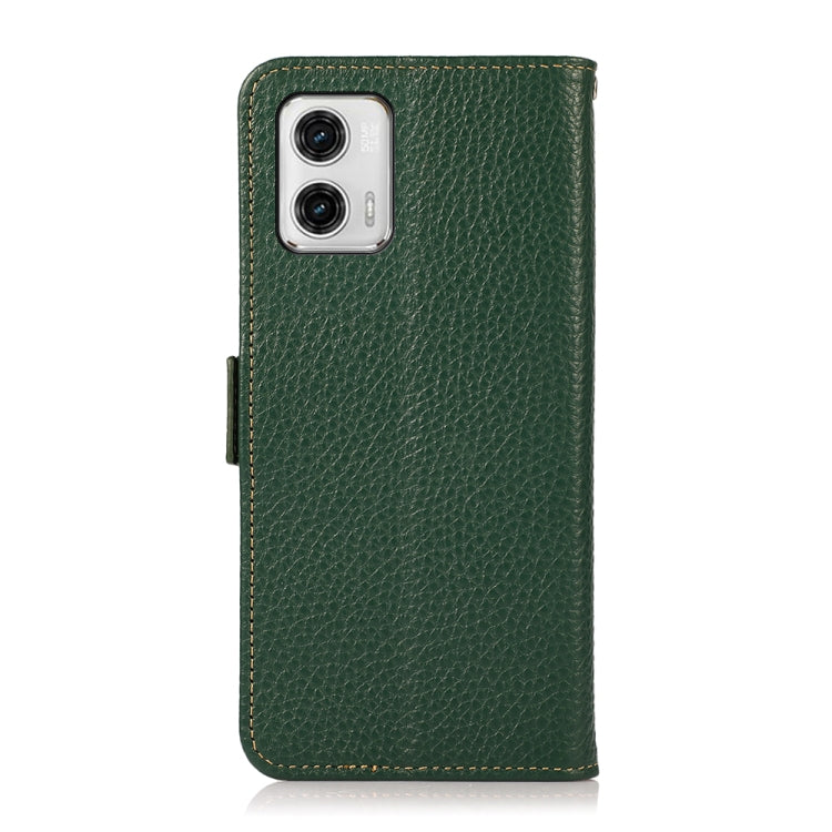 For Motorola Moto G73 5G KHAZNEH Side-Magnetic Litchi Genuine Leather RFID Phone Case(Green) - Motorola Cases by buy2fix | Online Shopping UK | buy2fix
