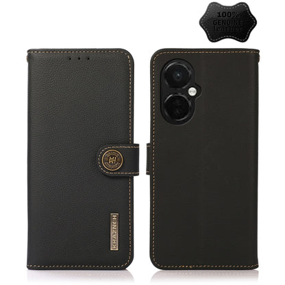 For OnePlus Nord CE 3 KHAZNEH Custer Texture RFID Genuine Leather Phone Case(Black) - OnePlus Cases by buy2fix | Online Shopping UK | buy2fix