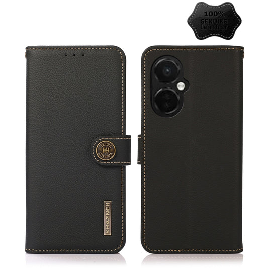 For OnePlus Nord CE 3 KHAZNEH Custer Texture RFID Genuine Leather Phone Case(Black) - OnePlus Cases by buy2fix | Online Shopping UK | buy2fix