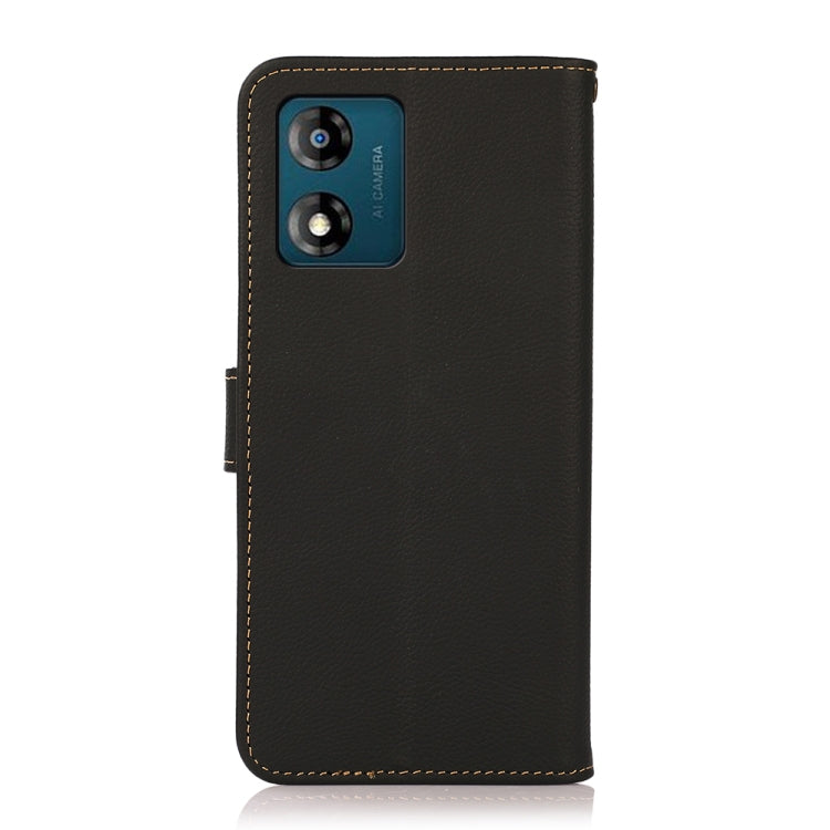 For Motorola Moto E13 2023 4G KHAZNEH Custer Texture RFID Genuine Leather Phone Case(Black) - Motorola Cases by buy2fix | Online Shopping UK | buy2fix