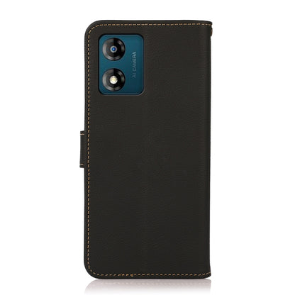 For Motorola Moto E13 2023 4G KHAZNEH Custer Texture RFID Genuine Leather Phone Case(Black) - Motorola Cases by buy2fix | Online Shopping UK | buy2fix