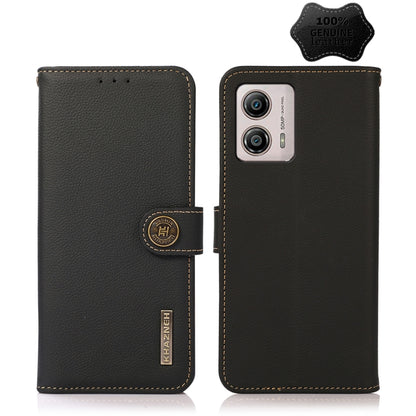 For Motorola Moto G13 / G23 / G53 5G KHAZNEH Custer Texture RFID Genuine Leather Phone Case(Black) - Motorola Cases by buy2fix | Online Shopping UK | buy2fix