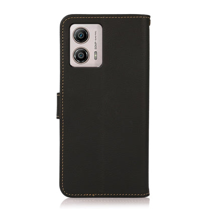 For Motorola Moto G13 / G23 / G53 5G KHAZNEH Custer Texture RFID Genuine Leather Phone Case(Black) - Motorola Cases by buy2fix | Online Shopping UK | buy2fix
