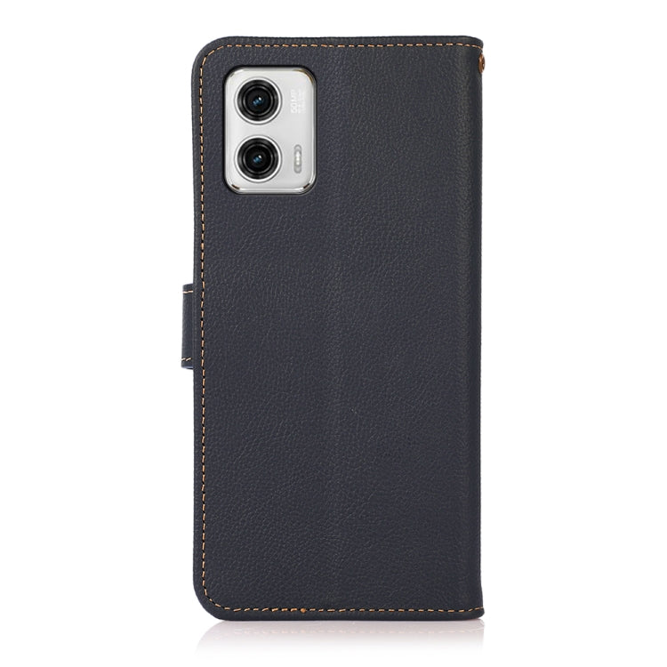 For Motorola Moto G73 5G KHAZNEH Custer Texture RFID Genuine Leather Phone Case(Blue) - Motorola Cases by buy2fix | Online Shopping UK | buy2fix