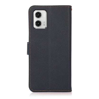 For Motorola Moto G73 5G KHAZNEH Custer Texture RFID Genuine Leather Phone Case(Blue) - Motorola Cases by buy2fix | Online Shopping UK | buy2fix