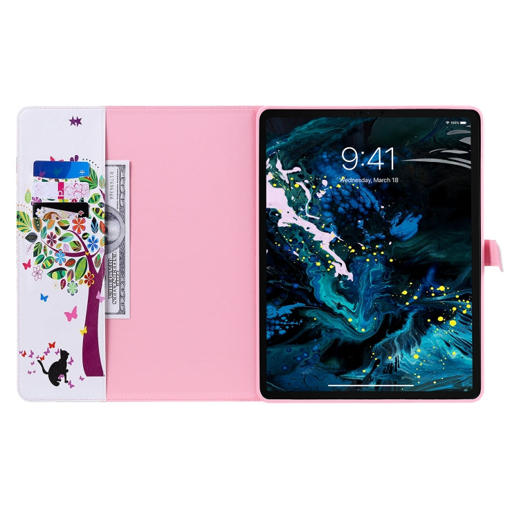For iPad Pro 12.9 (2020) Colored Drawing Horizontal Flip Leather Tablet Case with Holder & Card Slot & Wallet(Cat and Tree) - iPad Pro 12.9 (2020) Cases by buy2fix | Online Shopping UK | buy2fix