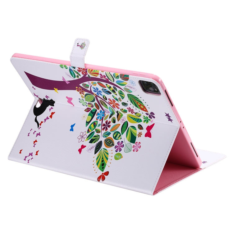 For iPad Pro 12.9 (2020) Colored Drawing Horizontal Flip Leather Tablet Case with Holder & Card Slot & Wallet(Cat and Tree) - iPad Pro 12.9 (2020) Cases by buy2fix | Online Shopping UK | buy2fix