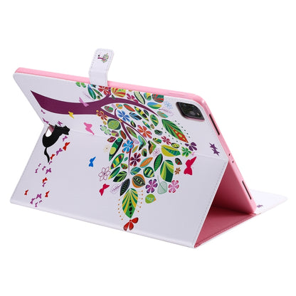 For iPad Pro 12.9 (2020) Colored Drawing Horizontal Flip Leather Tablet Case with Holder & Card Slot & Wallet(Cat and Tree) - iPad Pro 12.9 (2020) Cases by buy2fix | Online Shopping UK | buy2fix
