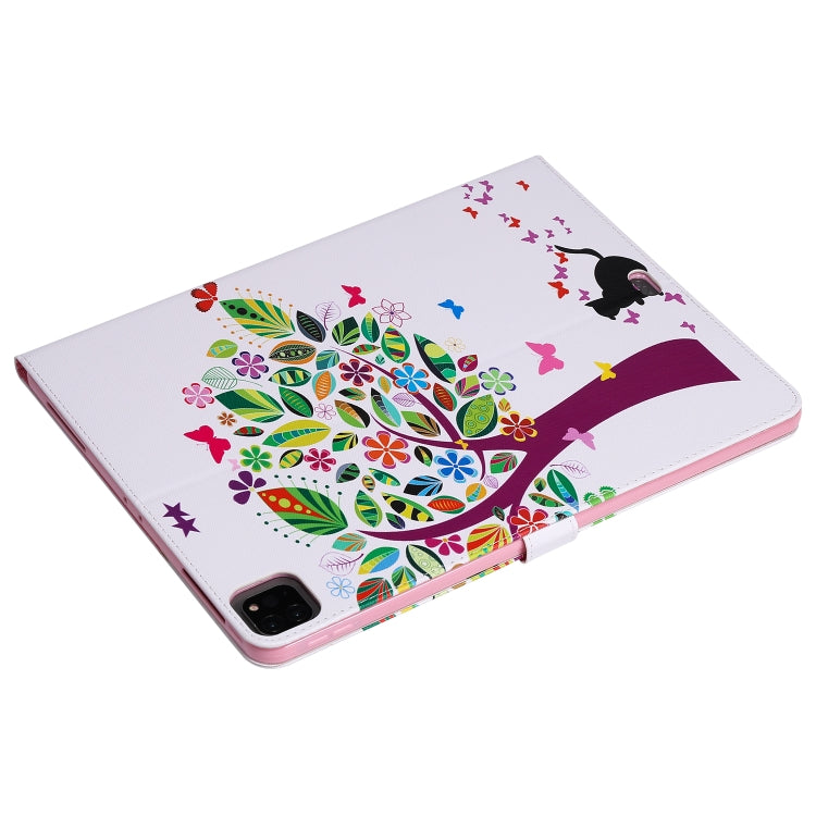 For iPad Pro 12.9 (2020) Colored Drawing Horizontal Flip Leather Tablet Case with Holder & Card Slot & Wallet(Cat and Tree) - iPad Pro 12.9 (2020) Cases by buy2fix | Online Shopping UK | buy2fix