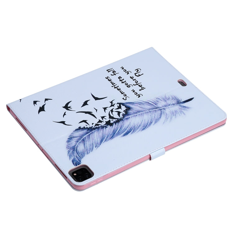 For iPad Pro 12.9 (2020) Colored Drawing Horizontal Flip Leather Tablet Case with Holder & Card Slot & Wallet(Feather) - iPad Pro 12.9 (2020) Cases by buy2fix | Online Shopping UK | buy2fix