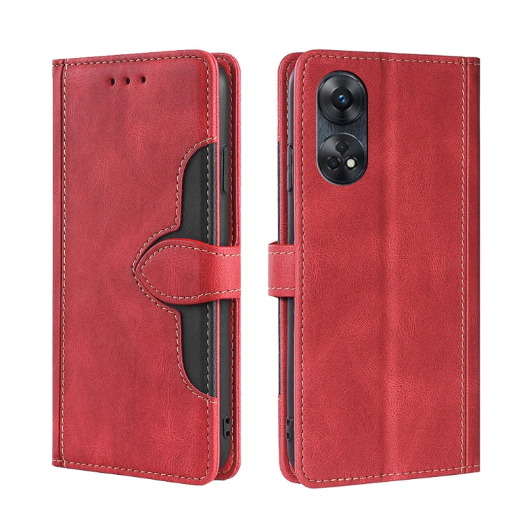 For OPPO Reno8 T 4G Skin Feel Magnetic Buckle Leather Phone Case(Red) by buy2fix