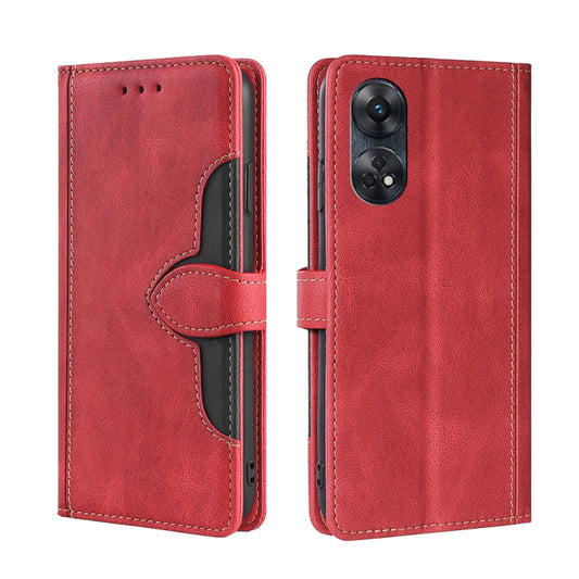 For OPPO Reno8 T 4G Skin Feel Magnetic Buckle Leather Phone Case(Red) by buy2fix