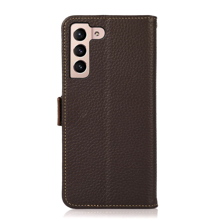 For Samsung Galaxy A24 4G KHAZNEH Side-Magnetic Litchi Genuine Leather RFID Phone Case(Brown) - Galaxy Phone Cases by buy2fix | Online Shopping UK | buy2fix