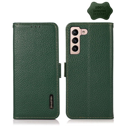 For Samsung Galaxy A24 4G KHAZNEH Side-Magnetic Litchi Genuine Leather RFID Phone Case(Green) - Galaxy Phone Cases by buy2fix | Online Shopping UK | buy2fix