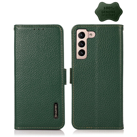 For Samsung Galaxy A24 4G KHAZNEH Side-Magnetic Litchi Genuine Leather RFID Phone Case(Green) - Galaxy Phone Cases by buy2fix | Online Shopping UK | buy2fix