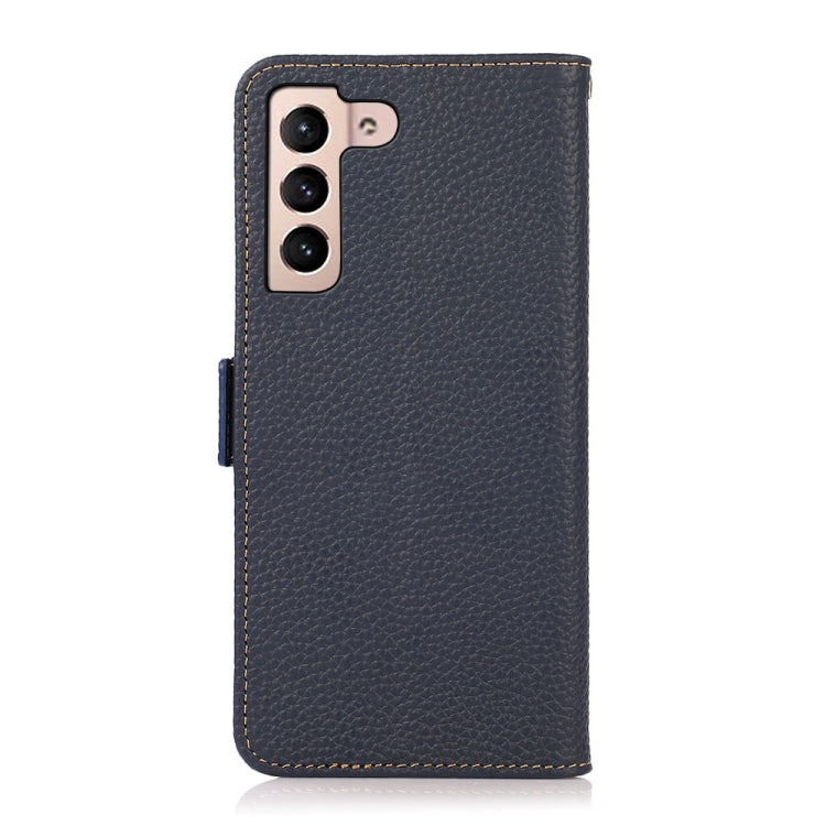 For Samsung Galaxy A24 4G KHAZNEH Side-Magnetic Litchi Genuine Leather RFID Phone Case(Blue) - Galaxy Phone Cases by buy2fix | Online Shopping UK | buy2fix