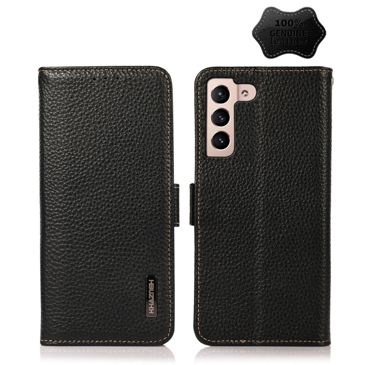 For Samsung Galaxy A24 4G KHAZNEH Side-Magnetic Litchi Genuine Leather RFID Phone Case(Black) - Galaxy Phone Cases by buy2fix | Online Shopping UK | buy2fix