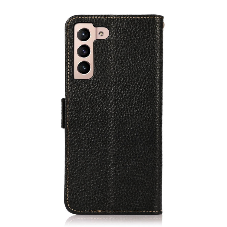 For Samsung Galaxy A24 4G KHAZNEH Side-Magnetic Litchi Genuine Leather RFID Phone Case(Black) - Galaxy Phone Cases by buy2fix | Online Shopping UK | buy2fix
