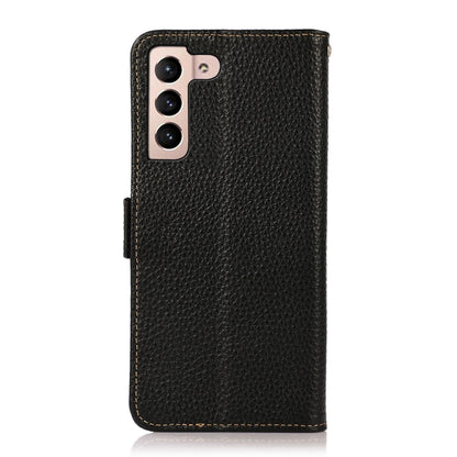 For Samsung Galaxy A24 4G KHAZNEH Side-Magnetic Litchi Genuine Leather RFID Phone Case(Black) - Galaxy Phone Cases by buy2fix | Online Shopping UK | buy2fix