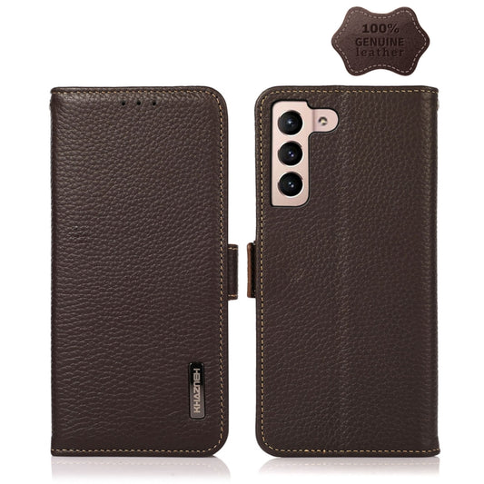 For Samsung Galaxy A34 5G KHAZNEH Side-Magnetic Litchi Genuine Leather RFID Phone Case(Brown) - Galaxy Phone Cases by buy2fix | Online Shopping UK | buy2fix