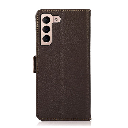 For Samsung Galaxy A34 5G KHAZNEH Side-Magnetic Litchi Genuine Leather RFID Phone Case(Brown) - Galaxy Phone Cases by buy2fix | Online Shopping UK | buy2fix