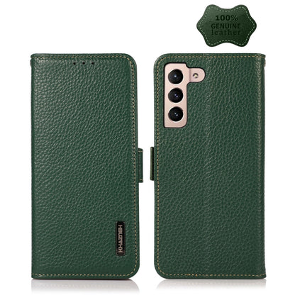 For Samsung Galaxy A34 5G KHAZNEH Side-Magnetic Litchi Genuine Leather RFID Phone Case(Green) - Galaxy Phone Cases by buy2fix | Online Shopping UK | buy2fix