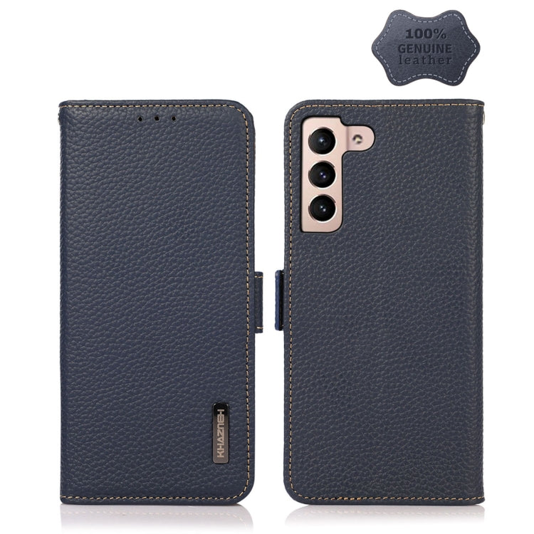 For Samsung Galaxy A34 5G KHAZNEH Side-Magnetic Litchi Genuine Leather RFID Phone Case(Blue) - Galaxy Phone Cases by buy2fix | Online Shopping UK | buy2fix